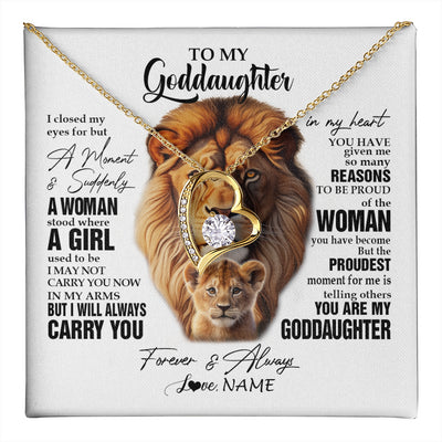 Forever Love Necklace 18K Yellow Gold Finish | 1 | Personalized To My Goddaughter Lion Necklace From Godfather Uncle I Closed My Eyes Great Goddaughter Birthday Gifts Christmas Customized Gift Box Message Card | teecentury