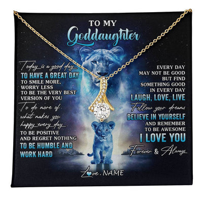 Alluring Beauty Necklace 18K Yellow Gold Finish | 1 | Personalized To My Goddaughter Lion Necklace From Godmother Aunt Every Day Laugh Love Live Goddaughter Birthday Christmas Customized Gift Box Message Card | teecentury