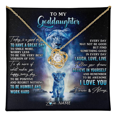 Love Knot Necklace 18K Yellow Gold Finish | 1 | Personalized To My Goddaughter Lion Necklace From Godmother Aunt Every Day Laugh Love Live Goddaughter Birthday Christmas Customized Gift Box Message Card | teecentury