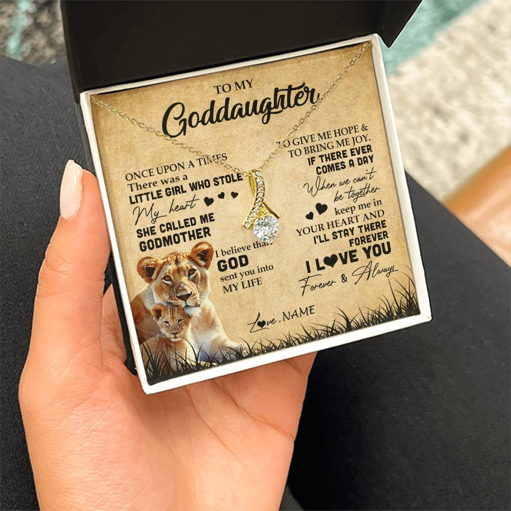 Alluring Beauty Necklace 18K Yellow Gold Finish | Personalized To My Goddaughter Lion Necklace From Godmother I'll Stay There Forever Goddaughter Birthday Graduation Christmas Customized Gift Box Message Card | teecentury