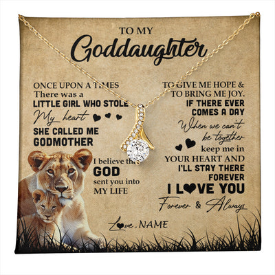 Alluring Beauty Necklace 18K Yellow Gold Finish | 1 | Personalized To My Goddaughter Lion Necklace From Godmother I'll Stay There Forever Goddaughter Birthday Graduation Christmas Customized Gift Box Message Card | teecentury