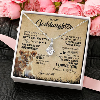 Alluring Beauty Necklace | Personalized To My Goddaughter Lion Necklace From Godmother I'll Stay There Forever Goddaughter Birthday Graduation Christmas Customized Gift Box Message Card | teecentury