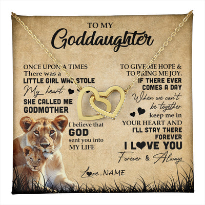 Interlocking Hearts Necklace 18K Yellow Gold Finish | 1 | Personalized To My Goddaughter Lion Necklace From Godmother I'll Stay There Forever Goddaughter Birthday Graduation Christmas Customized Gift Box Message Card | teecentury