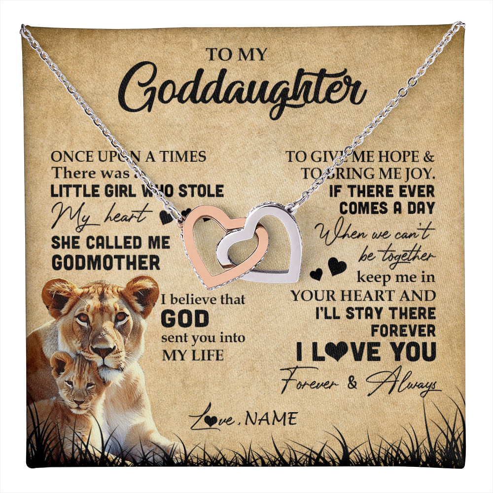 Interlocking Hearts Necklace Stainless Steel & Rose Gold Finish | 1 | Personalized To My Goddaughter Lion Necklace From Godmother I'll Stay There Forever Goddaughter Birthday Graduation Christmas Customized Gift Box Message Card | teecentury