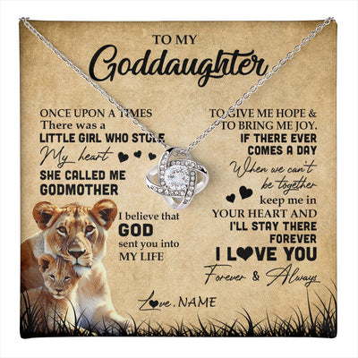 Love Knot Necklace 14K White Gold Finish | 1 | Personalized To My Goddaughter Lion Necklace From Godmother I'll Stay There Forever Goddaughter Birthday Graduation Christmas Customized Gift Box Message Card | teecentury