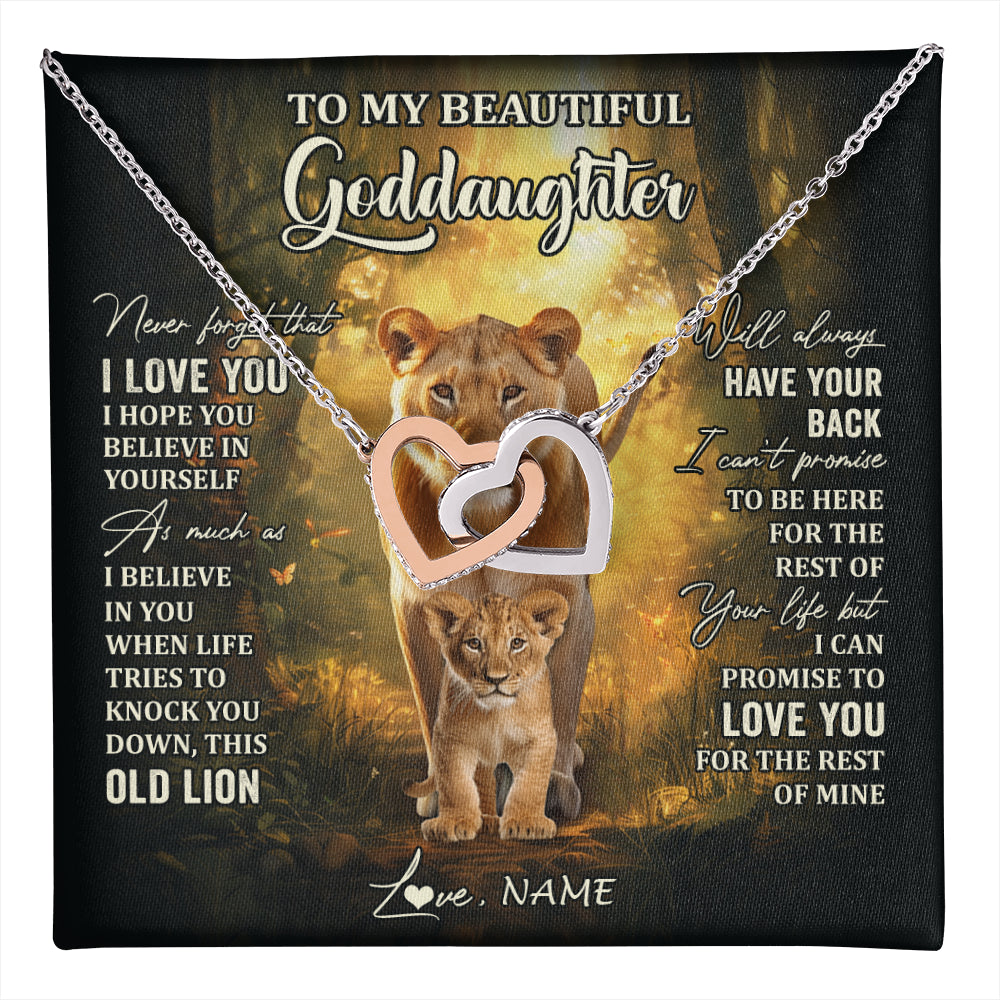 Interlocking Hearts Necklace Stainless Steel & Rose Gold Finish | 1 | Personalized To My Goddaughter Lion Necklace From Godmother Never Forget That I Love You Niece Birthday Graduation Christmas Customized Gift Box Message Card | teecentury