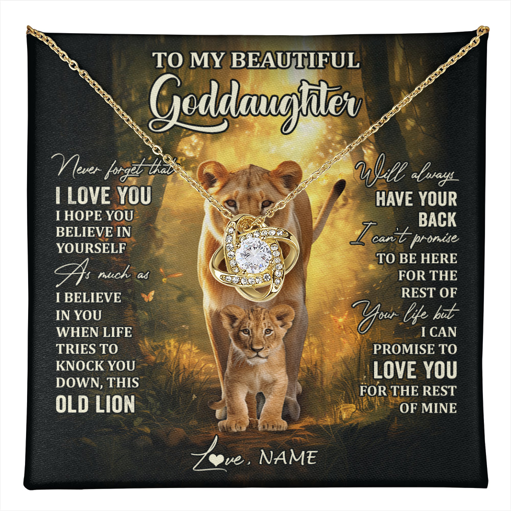 Love Knot Necklace 18K Yellow Gold Finish | 1 | Personalized To My Goddaughter Lion Necklace From Godmother Never Forget That I Love You Niece Birthday Graduation Christmas Customized Gift Box Message Card | teecentury