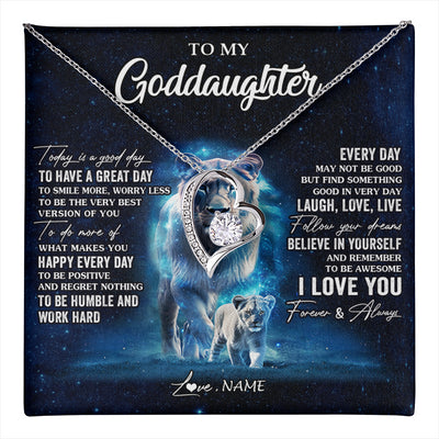 Forever Love Necklace 14K White Gold Finish | 1 | Personalized To My Goddaughter Lion Necklace From Godmother Today Is A Good Day Goddaughter Gifts Birthday Christmas Customized Gift Box Message Card | teecentury