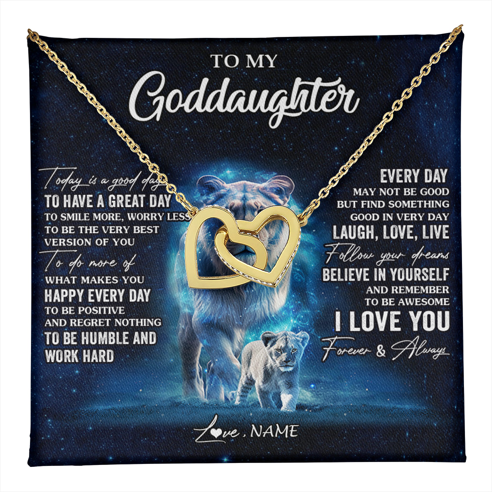 Interlocking Hearts Necklace 18K Yellow Gold Finish | 1 | Personalized To My Goddaughter Lion Necklace From Godmother Today Is A Good Day Goddaughter Gifts Birthday Christmas Customized Gift Box Message Card | teecentury