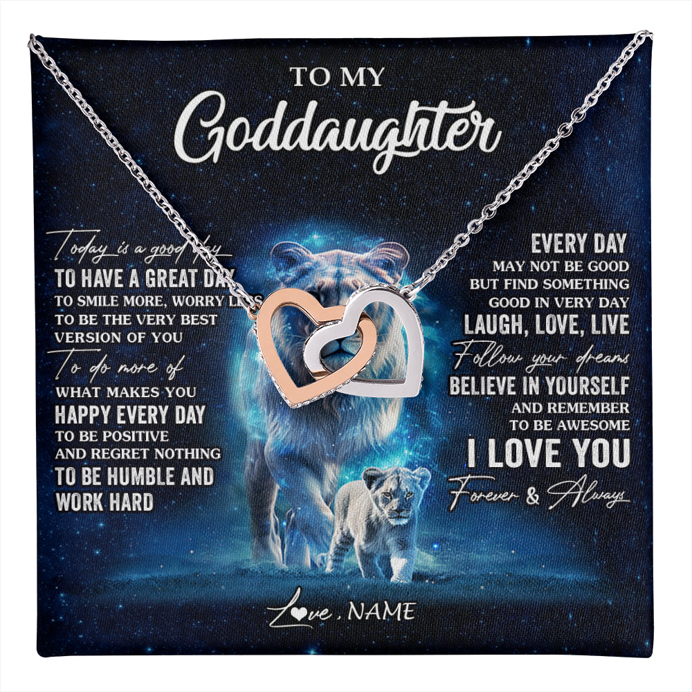 Interlocking Hearts Necklace Stainless Steel & Rose Gold Finish | 1 | Personalized To My Goddaughter Lion Necklace From Godmother Today Is A Good Day Goddaughter Gifts Birthday Christmas Customized Gift Box Message Card | teecentury