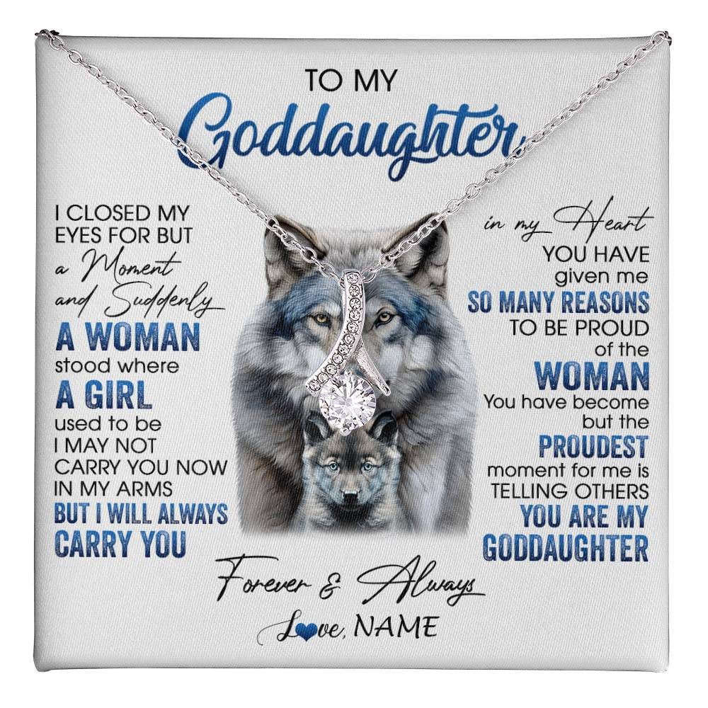 Alluring Beauty Necklace 14K White Gold Finish | 1 | Personalized To My Goddaughter Necklace From Aunt I Close My Eyes For But A Moment Wolf Goddaughter Birthday Gifts Christmas Customized Gift Box Message Card | teecentury