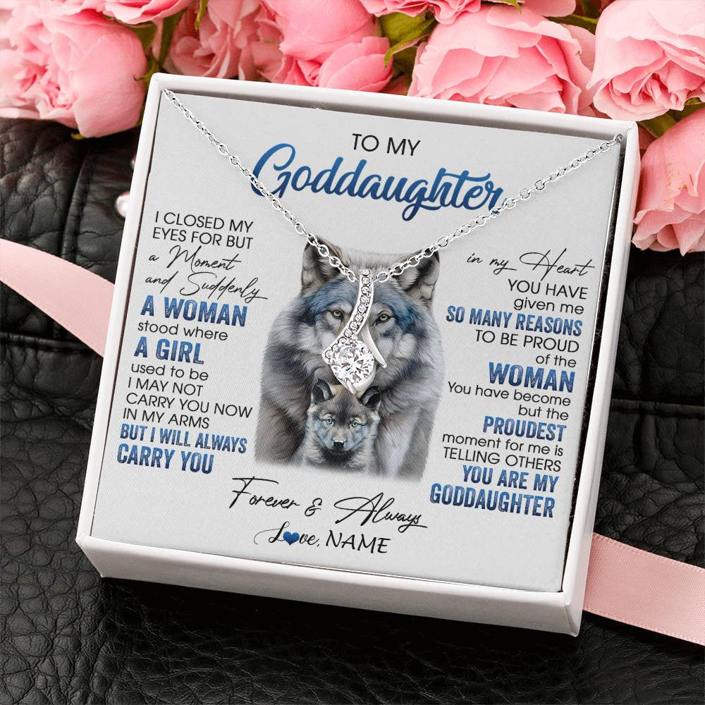 Alluring Beauty Necklace 14K White Gold Finish | 2 | Personalized To My Goddaughter Necklace From Aunt I Close My Eyes For But A Moment Wolf Goddaughter Birthday Gifts Christmas Customized Gift Box Message Card | teecentury