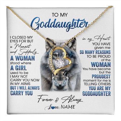 Forever Love Necklace 18K Yellow Gold Finish | 1 | Personalized To My Goddaughter Necklace From Aunt I Close My Eyes For But A Moment Wolf Goddaughter Birthday Gifts Christmas Customized Gift Box Message Card | teecentury