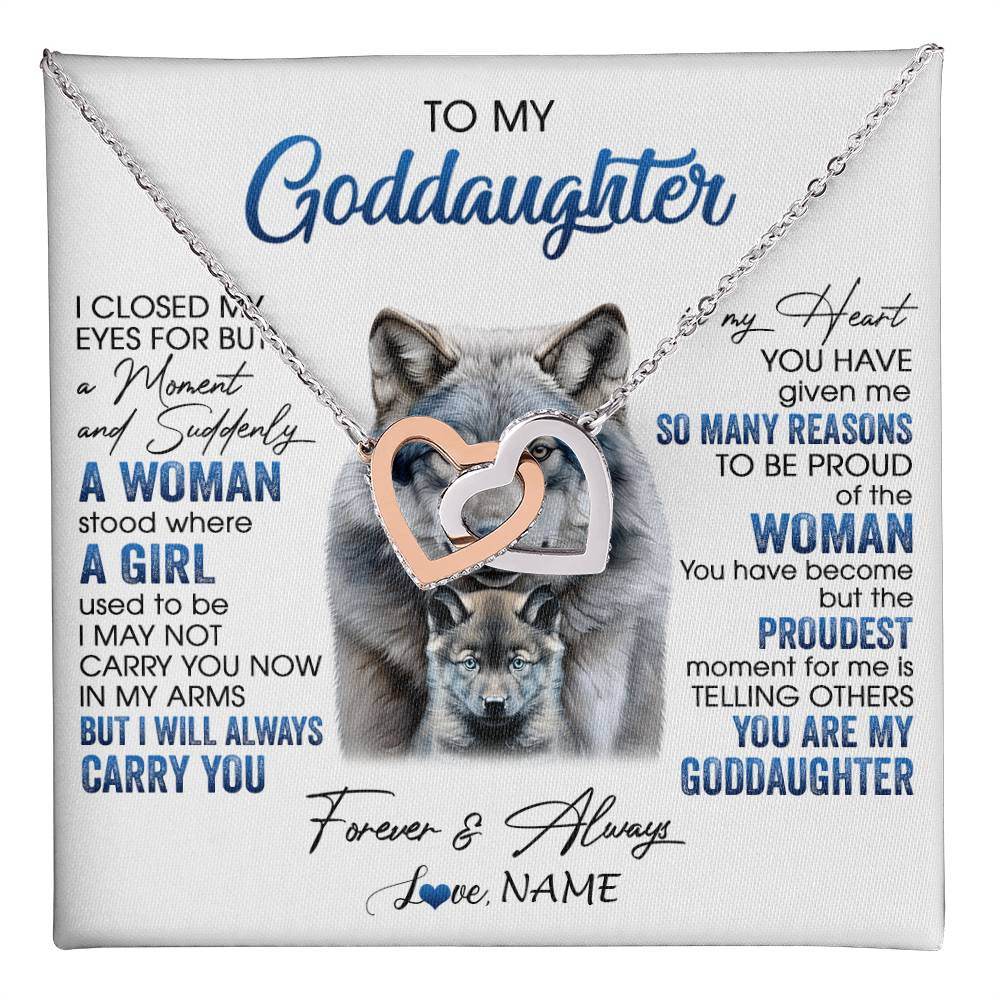 Interlocking Hearts Necklace Stainless Steel & Rose Gold Finish | 1 | Personalized To My Goddaughter Necklace From Aunt I Close My Eyes For But A Moment Wolf Goddaughter Birthday Gifts Christmas Customized Gift Box Message Card | teecentury