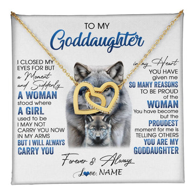 Interlocking Hearts Necklace 18K Yellow Gold Finish | 1 | Personalized To My Goddaughter Necklace From Aunt I Close My Eyes For But A Moment Wolf Goddaughter Birthday Gifts Christmas Customized Gift Box Message Card | teecentury