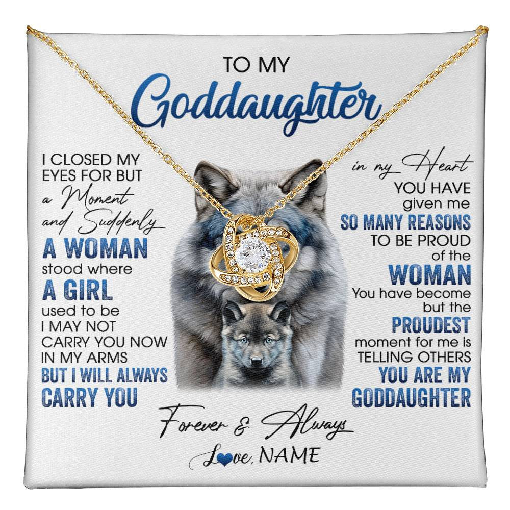 Love Knot Necklace 18K Yellow Gold Finish | 1 | Personalized To My Goddaughter Necklace From Aunt I Close My Eyes For But A Moment Wolf Goddaughter Birthday Gifts Christmas Customized Gift Box Message Card | teecentury
