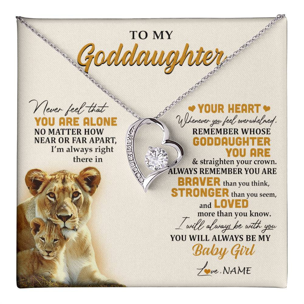Forever Love Necklace 14K White Gold Finish | 1 | Personalized To My Goddaughter Necklace From Aunt Lion Never Feel That You Are Alone Great Goddaughter Birthday Christmas Customized Gift Box Message Card | teecentury