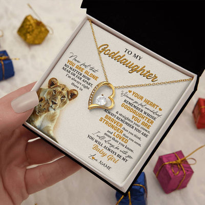 Forever Love Necklace 18K Yellow Gold Finish | 2 | Personalized To My Goddaughter Necklace From Aunt Lion Never Feel That You Are Alone Great Goddaughter Birthday Christmas Customized Gift Box Message Card | teecentury