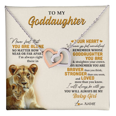 Interlocking Hearts Necklace Stainless Steel & Rose Gold Finish | 1 | Personalized To My Goddaughter Necklace From Aunt Lion Never Feel That You Are Alone Great Goddaughter Birthday Christmas Customized Gift Box Message Card | teecentury
