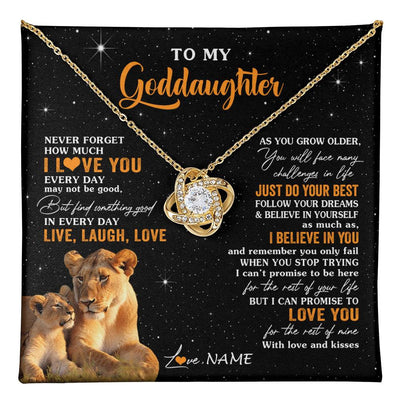 Love Knot Necklace 18K Yellow Gold Finish | 1 | Personalized To My Goddaughter Necklace From Aunt Live Laugh Love Lion Goddaughter Birthday Positive Graduation Christmas Customized Gift Box Message Card | teecentury