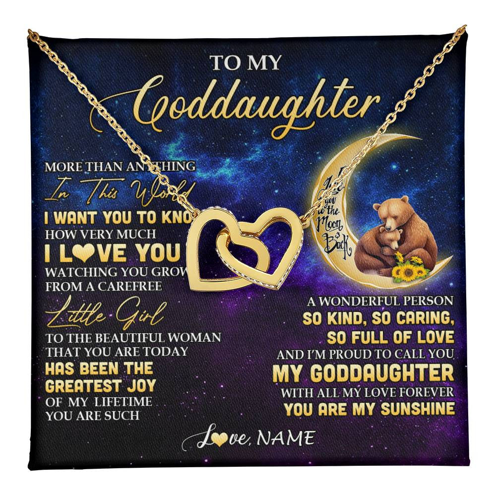 Interlocking Hearts Necklace 18K Yellow Gold Finish | 1 | Personalized To My Goddaughter Necklace From Aunt Positive Energy Encourage Brave Little Bear Goddaughter Birthday Christmas Customized Gift Box Message Card | teecentury