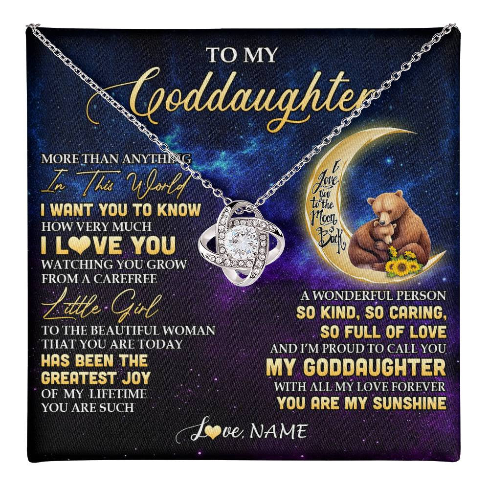 Love Knot Necklace 14K White Gold Finish | 1 | Personalized To My Goddaughter Necklace From Aunt Positive Energy Encourage Brave Little Bear Goddaughter Birthday Christmas Customized Gift Box Message Card | teecentury