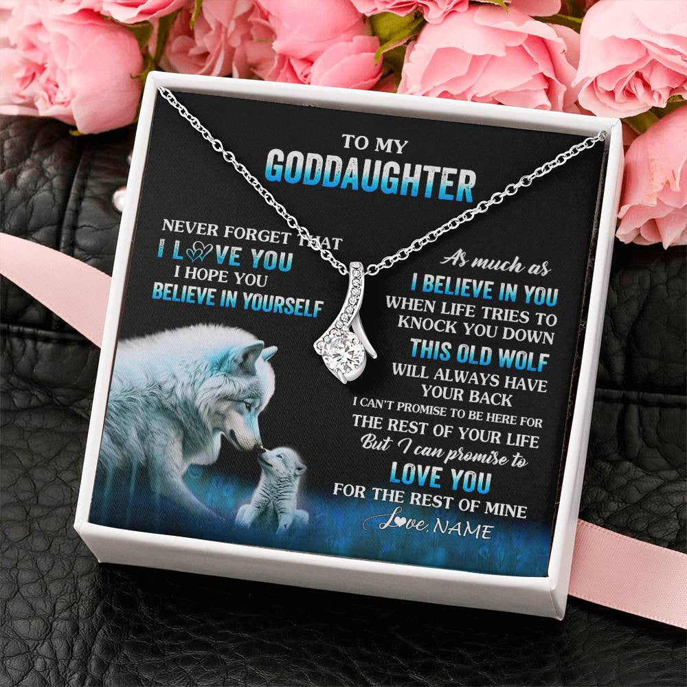 Alluring Beauty Necklace 14K White Gold Finish | 2 | Personalized To My Goddaughter Necklace From Aunt This Old Wolf Love Goddaughter Birthday Gifts Jewelry Graduation Christmas Customized Gift Box Message Card | teecentury
