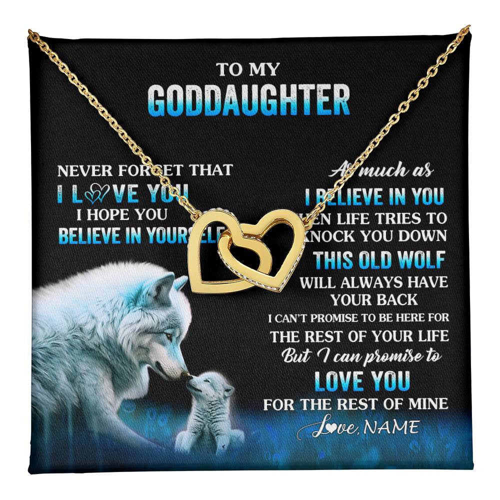 Interlocking Hearts Necklace 18K Yellow Gold Finish | 1 | Personalized To My Goddaughter Necklace From Aunt This Old Wolf Love Goddaughter Birthday Gifts Jewelry Graduation Christmas Customized Gift Box Message Card | teecentury