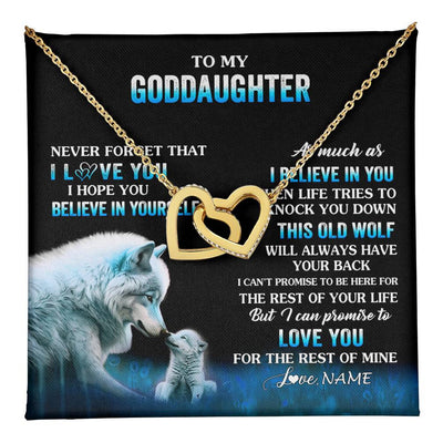 Interlocking Hearts Necklace 18K Yellow Gold Finish | 1 | Personalized To My Goddaughter Necklace From Aunt This Old Wolf Love Goddaughter Birthday Gifts Jewelry Graduation Christmas Customized Gift Box Message Card | teecentury