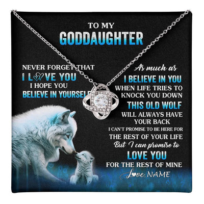 Love Knot Necklace 14K White Gold Finish | 1 | Personalized To My Goddaughter Necklace From Aunt This Old Wolf Love Goddaughter Birthday Gifts Jewelry Graduation Christmas Customized Gift Box Message Card | teecentury