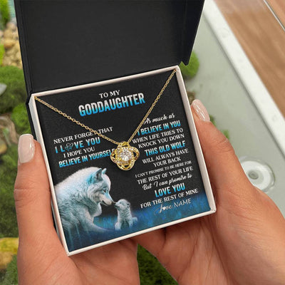 Love Knot Necklace 18K Yellow Gold Finish | 2 | Personalized To My Goddaughter Necklace From Aunt This Old Wolf Love Goddaughter Birthday Gifts Jewelry Graduation Christmas Customized Gift Box Message Card | teecentury