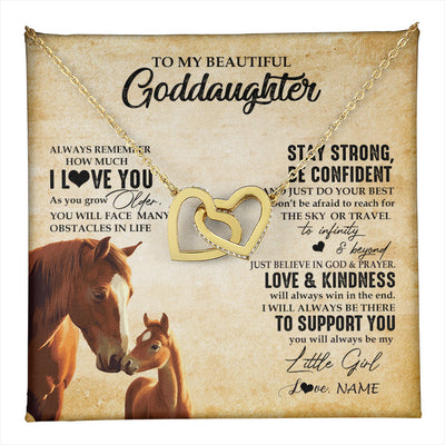 Interlocking Hearts Necklace 18K Yellow Gold Finish | 1 | Personalized To My Goddaughter Necklace From Aunt Uncle Always Remember I Love You Horse Goddaughter Birthday Gifts Christmas Customized Gift Box Message Card | teecentury
