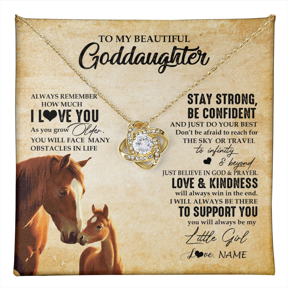 Love Knot Necklace 18K Yellow Gold Finish | 1 | Personalized To My Goddaughter Necklace From Aunt Uncle Always Remember I Love You Horse Goddaughter Birthday Gifts Christmas Customized Gift Box Message Card | teecentury