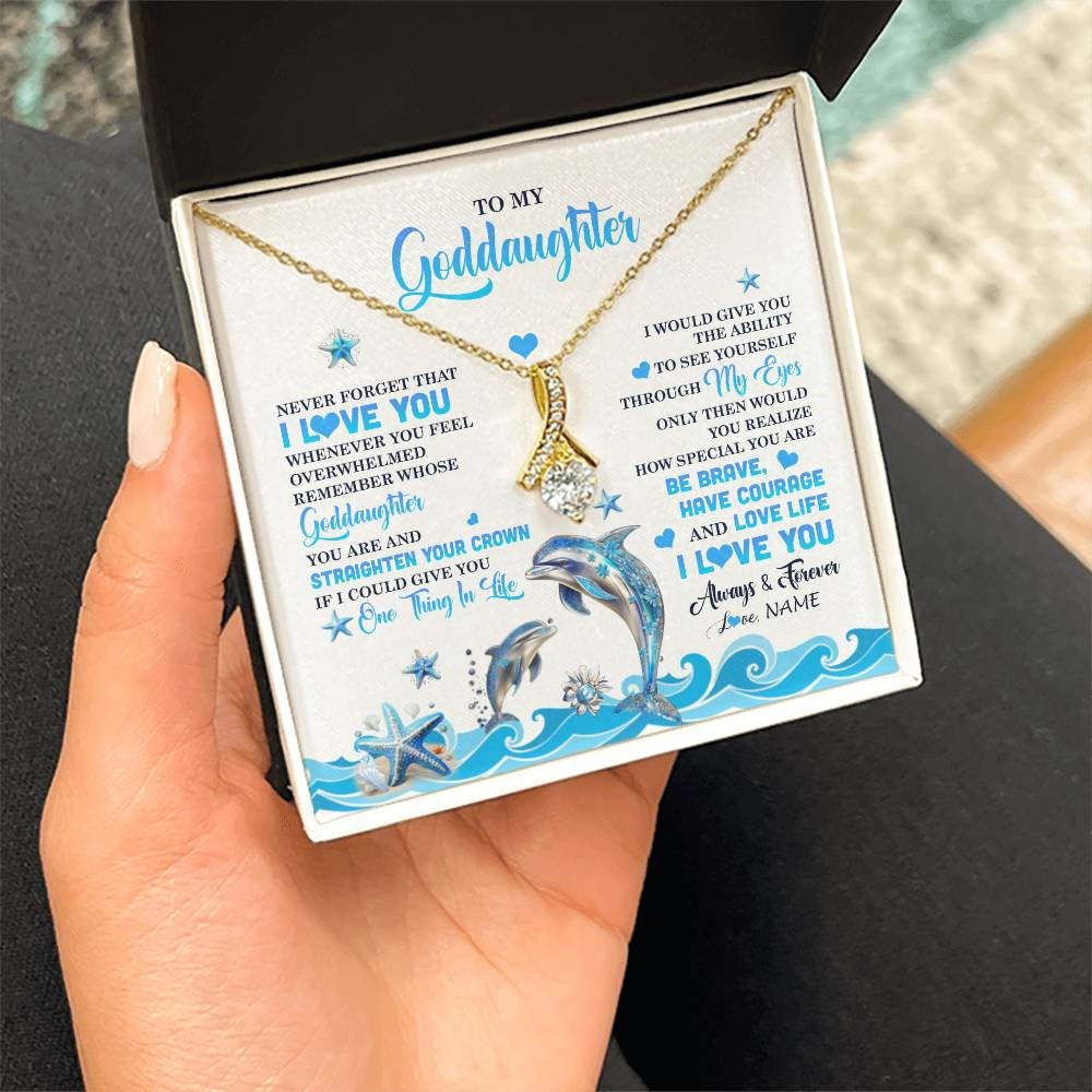 Alluring Beauty Necklace 18K Yellow Gold Finish | 2 | Personalized To My Goddaughter Necklace From Aunt Uncle Dophin Never Forget I Love You Goddaughter Birthday Jewelry Christmas Customized Gift Box Message Card | teecentury