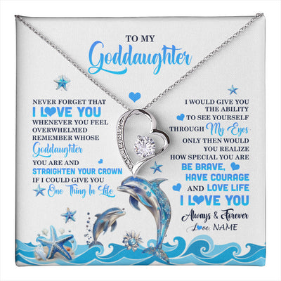 Forever Love Necklace 14K White Gold Finish | 1 | Personalized To My Goddaughter Necklace From Aunt Uncle Dophin Never Forget I Love You Goddaughter Birthday Jewelry Christmas Customized Gift Box Message Card | teecentury