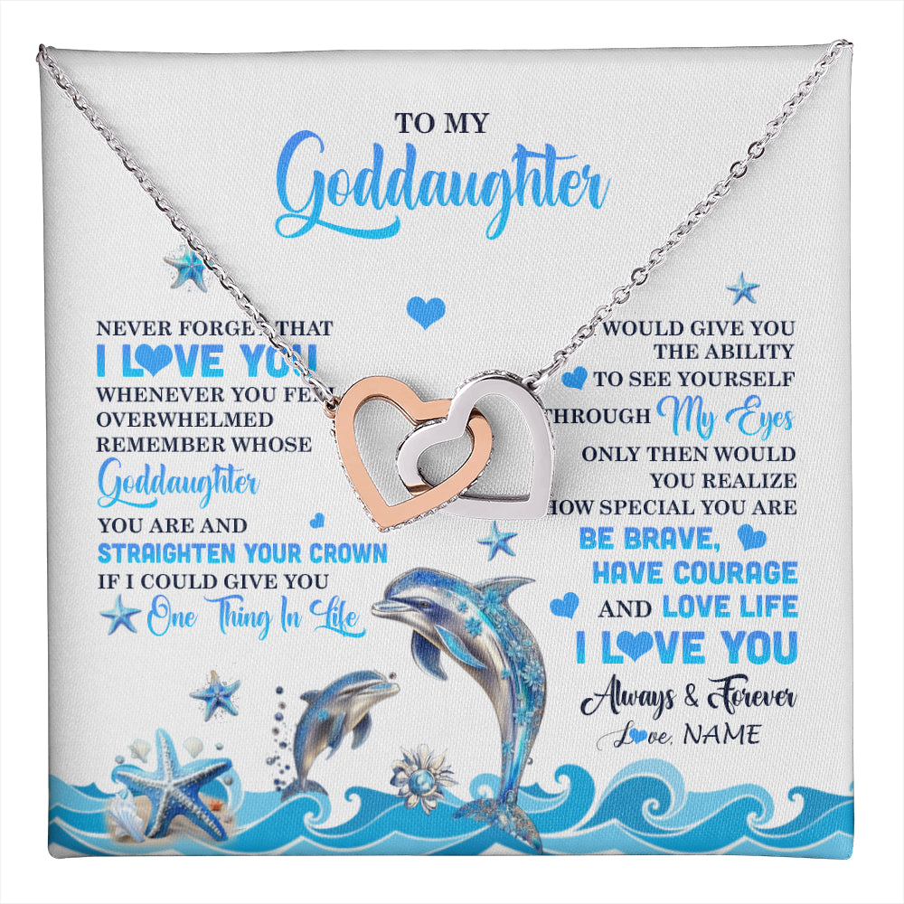 Interlocking Hearts Necklace Stainless Steel & Rose Gold Finish | 1 | Personalized To My Goddaughter Necklace From Aunt Uncle Dophin Never Forget I Love You Goddaughter Birthday Jewelry Christmas Customized Gift Box Message Card | teecentury