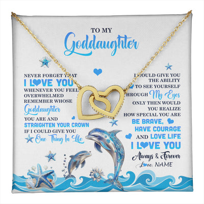 Interlocking Hearts Necklace 18K Yellow Gold Finish | 1 | Personalized To My Goddaughter Necklace From Aunt Uncle Dophin Never Forget I Love You Goddaughter Birthday Jewelry Christmas Customized Gift Box Message Card | teecentury