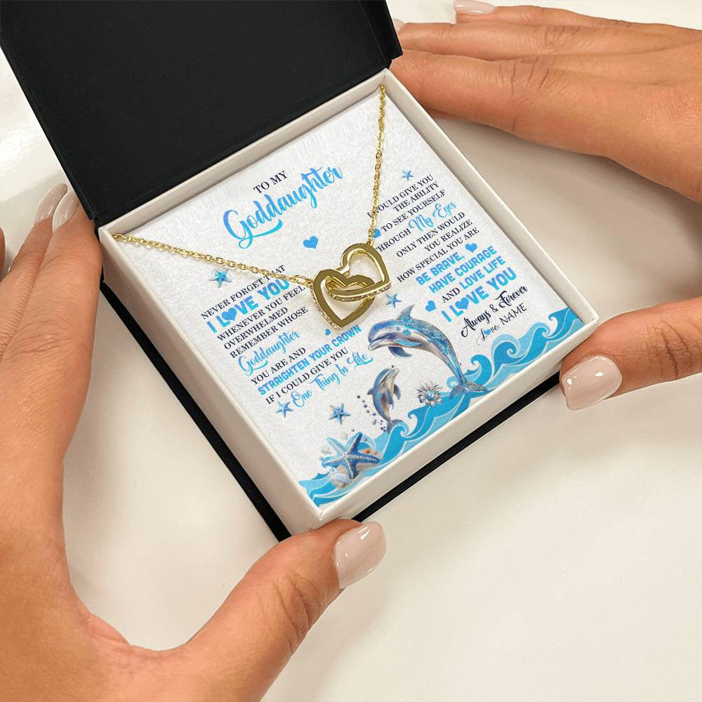 Interlocking Hearts Necklace 18K Yellow Gold Finish | 2 | Personalized To My Goddaughter Necklace From Aunt Uncle Dophin Never Forget I Love You Goddaughter Birthday Jewelry Christmas Customized Gift Box Message Card | teecentury