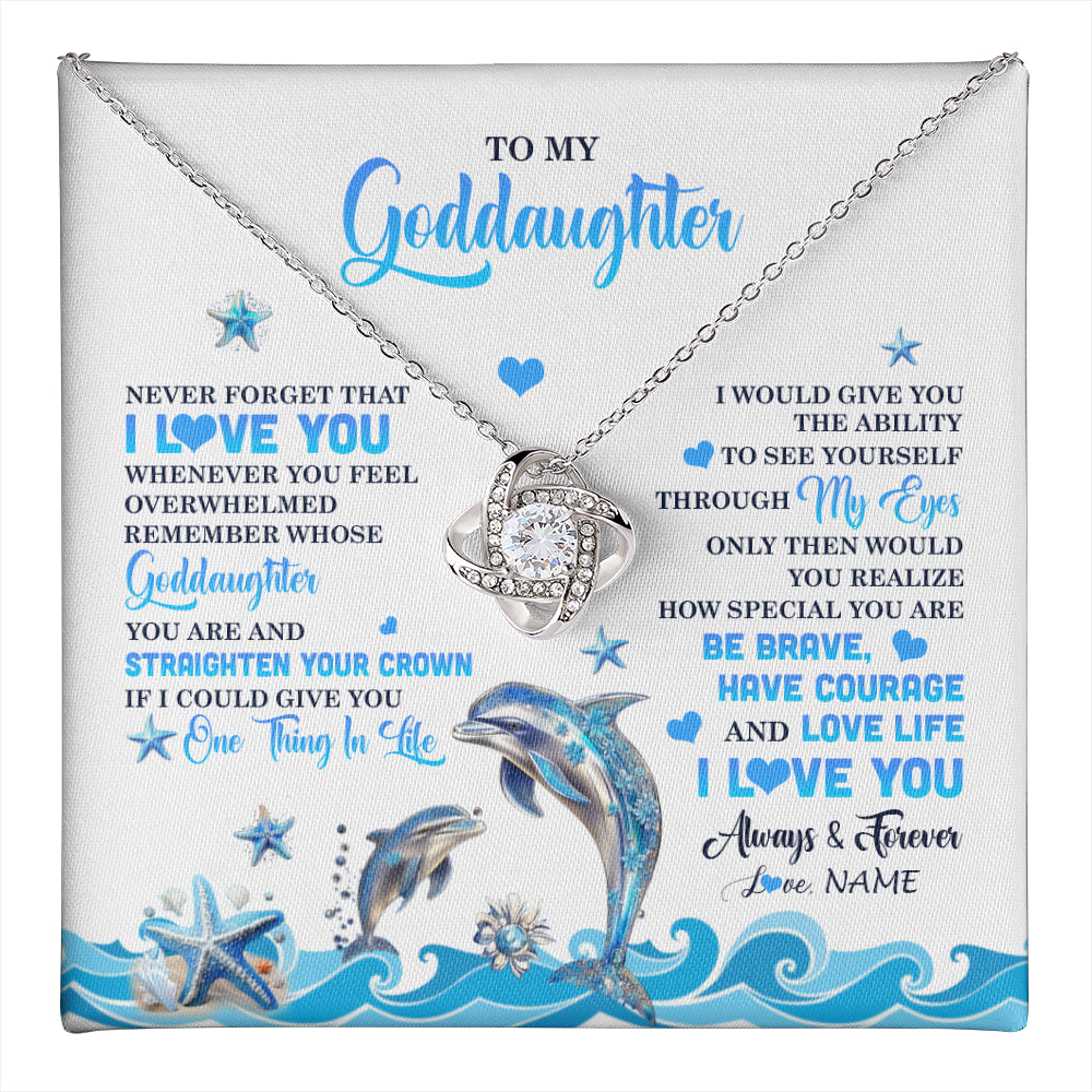 Love Knot Necklace 14K White Gold Finish | 1 | Personalized To My Goddaughter Necklace From Aunt Uncle Dophin Never Forget I Love You Goddaughter Birthday Jewelry Christmas Customized Gift Box Message Card | teecentury