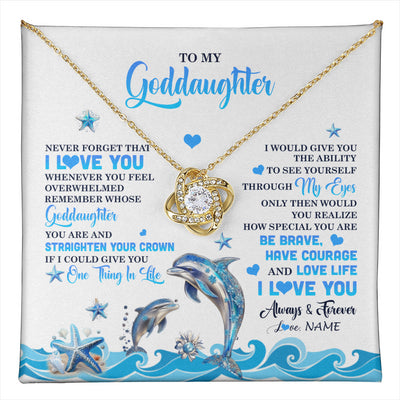 Love Knot Necklace 18K Yellow Gold Finish | 1 | Personalized To My Goddaughter Necklace From Aunt Uncle Dophin Never Forget I Love You Goddaughter Birthday Jewelry Christmas Customized Gift Box Message Card | teecentury