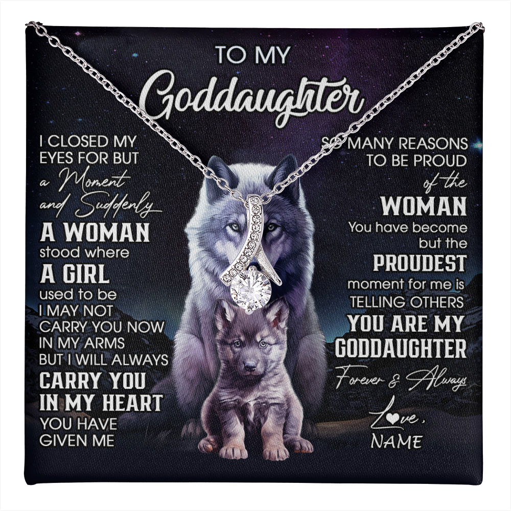 Alluring Beauty Necklace 14K White Gold Finish | 1 | Personalized To My Goddaughter Necklace From Aunt Uncle I Close My Eyes Wolf Goddaughter Birthday Gifts Graduation Christmas Customized Gift Box Message Card | teecentury