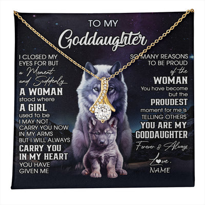 Alluring Beauty Necklace 18K Yellow Gold Finish | 1 | Personalized To My Goddaughter Necklace From Aunt Uncle I Close My Eyes Wolf Goddaughter Birthday Gifts Graduation Christmas Customized Gift Box Message Card | teecentury