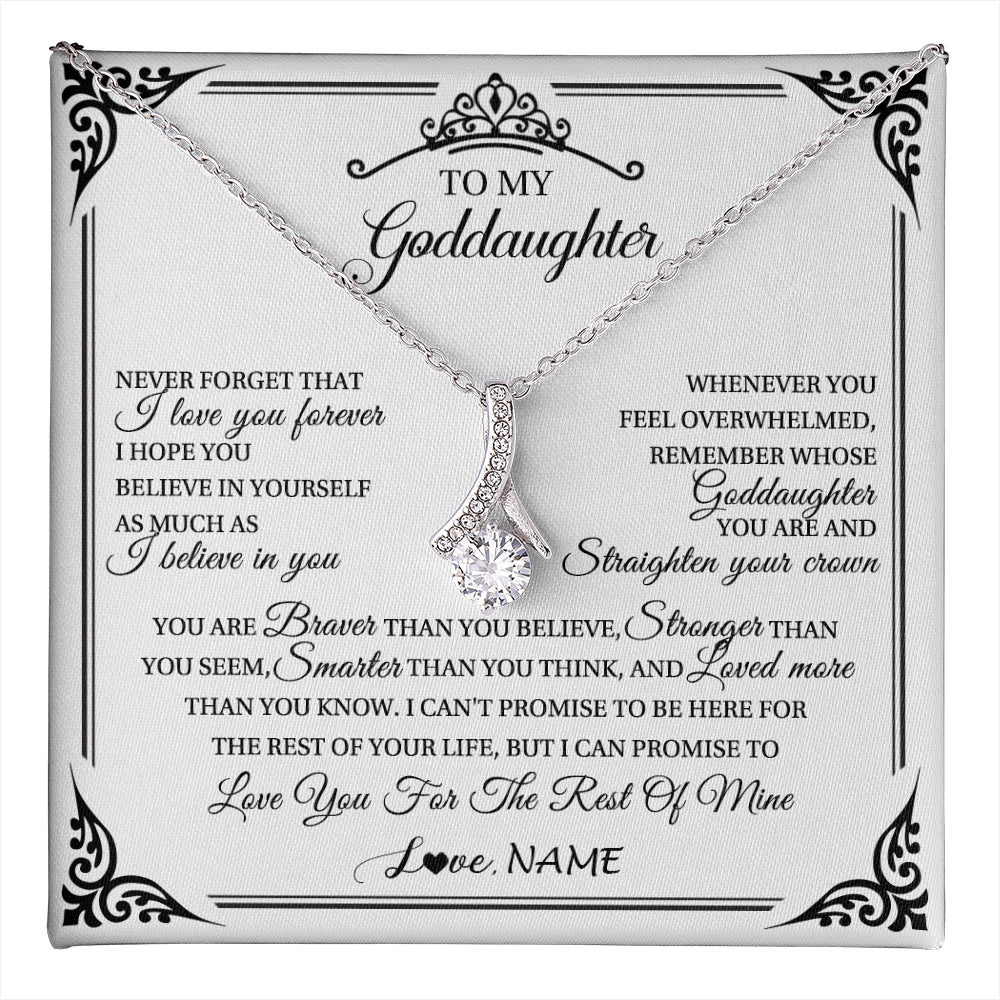 Alluring Beauty Necklace 14K White Gold Finish | 1 | Personalized To My Goddaughter Necklace From Aunt Uncle I Love You Forever Goddaughter Birthday Jewelry Graduation Christmas Customized Gift Box Message Card | teecentury