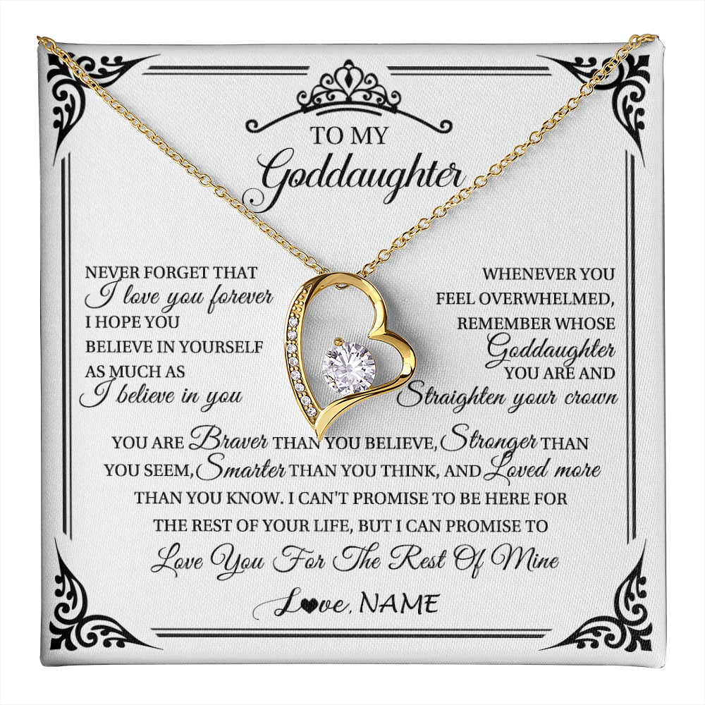 Forever Love Necklace 18K Yellow Gold Finish | 1 | Personalized To My Goddaughter Necklace From Aunt Uncle I Love You Forever Goddaughter Birthday Jewelry Graduation Christmas Customized Gift Box Message Card | teecentury