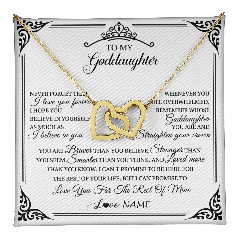 Interlocking Hearts Necklace 18K Yellow Gold Finish | 1 | Personalized To My Goddaughter Necklace From Aunt Uncle I Love You Forever Goddaughter Birthday Jewelry Graduation Christmas Customized Gift Box Message Card | teecentury