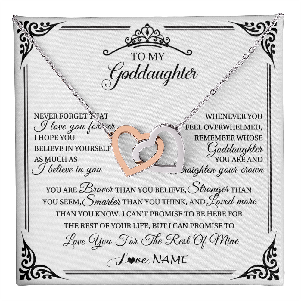 Interlocking Hearts Necklace Stainless Steel & Rose Gold Finish | 1 | Personalized To My Goddaughter Necklace From Aunt Uncle I Love You Forever Goddaughter Birthday Jewelry Graduation Christmas Customized Gift Box Message Card | teecentury