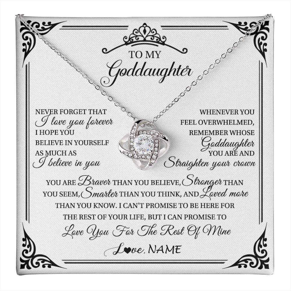 Love Knot Necklace 14K White Gold Finish | 1 | Personalized To My Goddaughter Necklace From Aunt Uncle I Love You Forever Goddaughter Birthday Jewelry Graduation Christmas Customized Gift Box Message Card | teecentury
