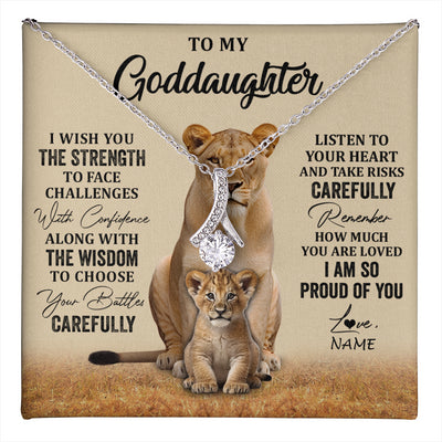 Alluring Beauty Necklace 14K White Gold Finish | 1 | Personalized To My Goddaughter Necklace From Aunt Uncle I Wish You The Strength Lion Goddaughter Birthday Graduation Christmas Customized Gift Box Message Card | teecentury