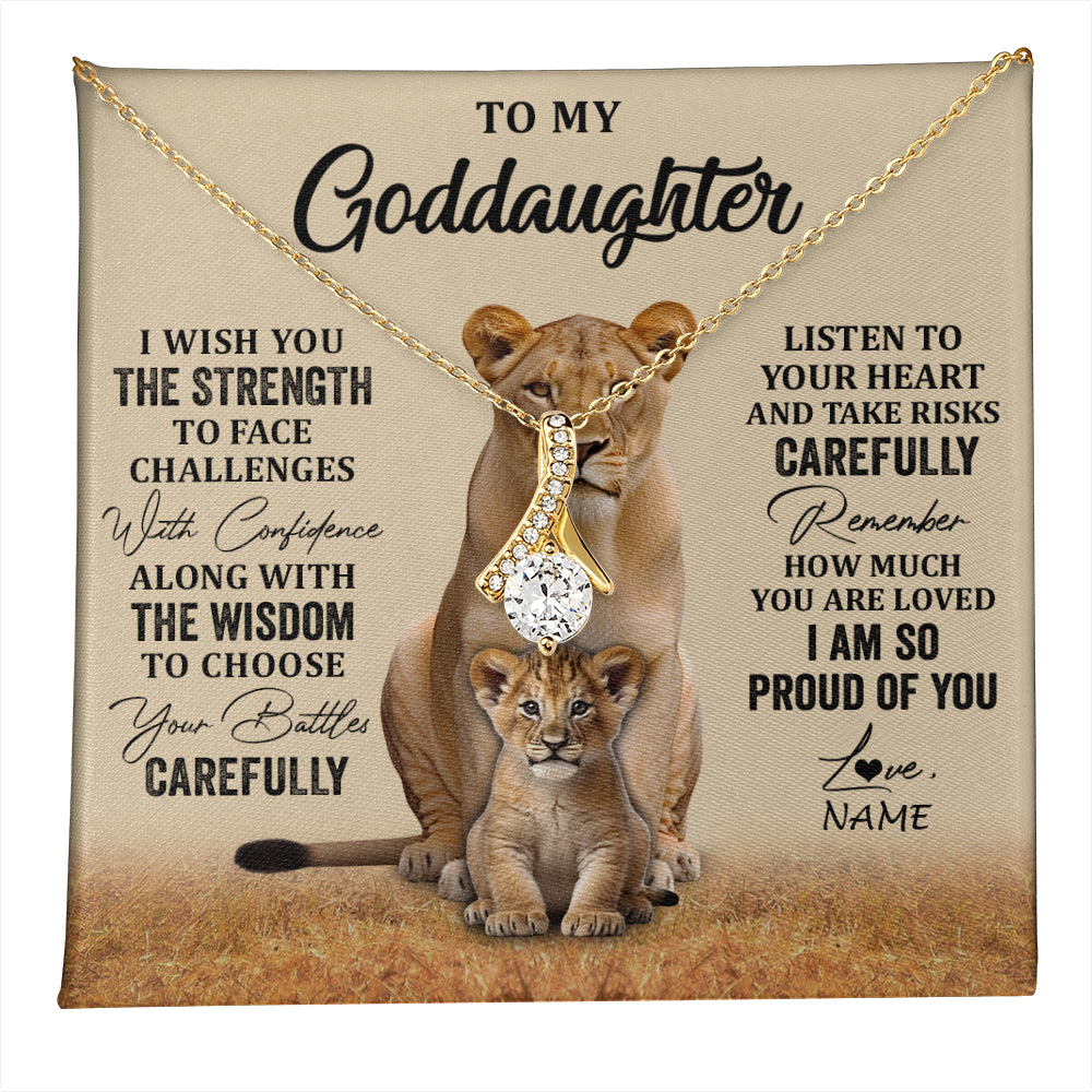 Alluring Beauty Necklace 18K Yellow Gold Finish | 1 | Personalized To My Goddaughter Necklace From Aunt Uncle I Wish You The Strength Lion Goddaughter Birthday Graduation Christmas Customized Gift Box Message Card | teecentury