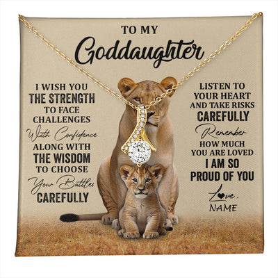 Alluring Beauty Necklace 18K Yellow Gold Finish | 1 | Personalized To My Goddaughter Necklace From Aunt Uncle I Wish You The Strength Lion Goddaughter Birthday Graduation Christmas Customized Gift Box Message Card | teecentury